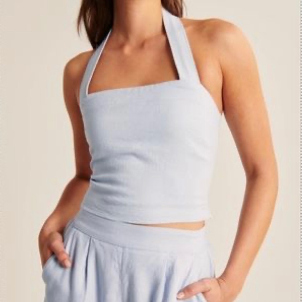 Abercrombie Linen Halter Top, Blue, S
